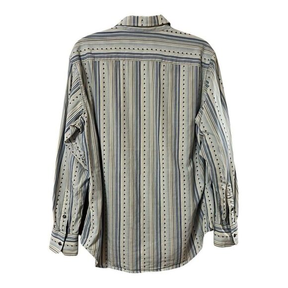 Robert Graham Pearl Snap Shirt Mens Medium White Blue Striped Stars Long Sleeve - Picture 3 of 5